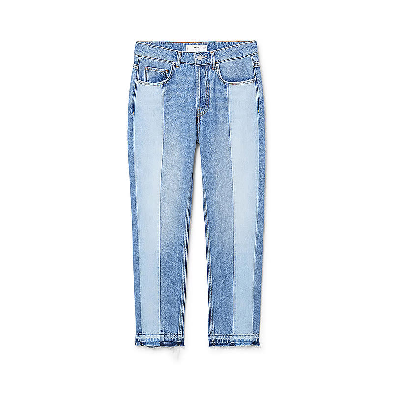 <a rel="nofollow noopener" href="https://go.redirectingat.com?id=86205X1579268&xs=1&url=https%3A%2F%2Fshop.mango.com%2Fus%2Fwomen%2Fjeans-straight%2Fcontrast-panels-jeans_23057698.html%3Fc%3DTC%26n%3D1%26s%3Dsearch%26utm_source%3D4441350%26utm_medium%3Daffiliate%26utm_campaign%3DCJ" target="_blank" data-ylk="slk:Contrast Panels Jeans, Mango, $30Not sure about an out-there denim trend? Find the look for less so you can give them a spin guilt-free.;elm:context_link;itc:0;sec:content-canvas" class="link ">Contrast Panels Jeans, Mango, $30<p><span>Not sure about an out-there denim trend? Find the look for less so you can give them a spin guilt-free.</span></p> </a>