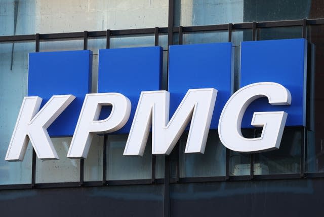KPMG sign, which is blue and white