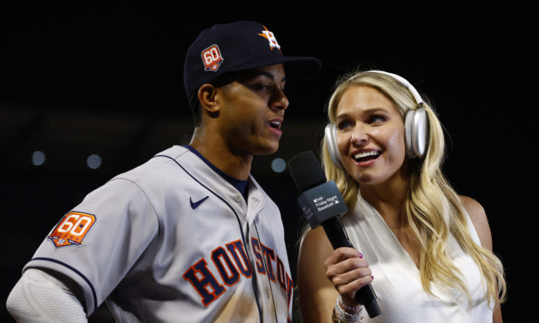 Houston Astros shortstop Jeremy Pena in a postgame interview with Heidi Watney.