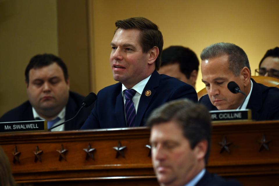 USA; Rep. Eric Swalwell, D-Calf., speaks during the House Judiciary Committee markup of H.Res. 755, Articles of Impeachment Against President Donald J. Trump in Washington, DC on Dec. 12, 2019. 