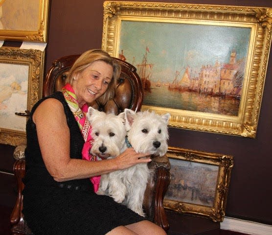 Cara Broderick with her West Highland white terriers, Bertie and Monty
