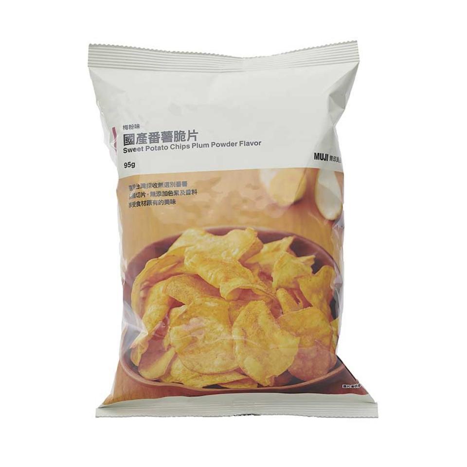 國產番薯脆片(梅粉味) ，NT$49 選用台灣採收無選別番薯、原顆切片，無添加色素及香料