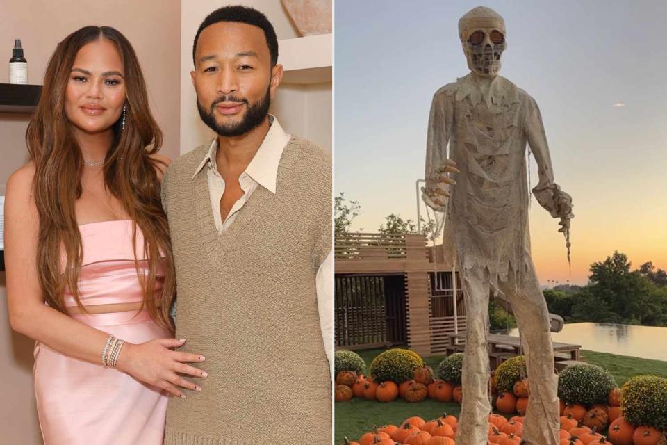 <p>Stefanie Keenan/Getty; Chrissy Teigen/Instagram</p> Chrissy Teigen and John Legend are getting in the mood for Halloween 