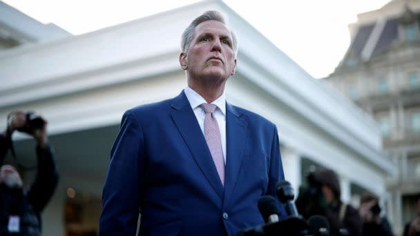 PHOTO: Speaker of the House Kevin McCarthy (R-CA) talks to reporters after meeting with President Joe Biden at the White House, Feb. 01, 2023 in Washington, DC. (Chip Somodevilla/Getty Images, FILE)