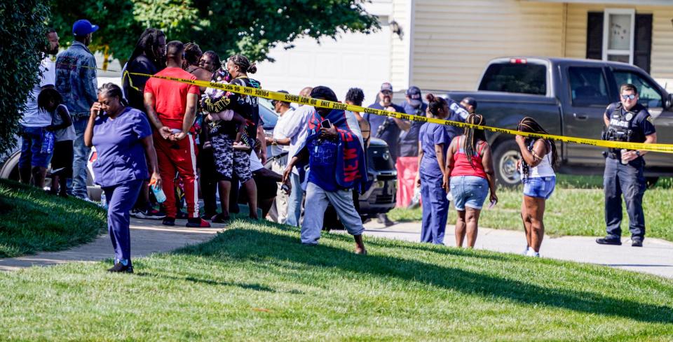 Investigators are on the scene after a Whiteland High School student was shot and killed at a bus stop on Thursday, Aug. 25, 2022, in Whiteland Ind. 