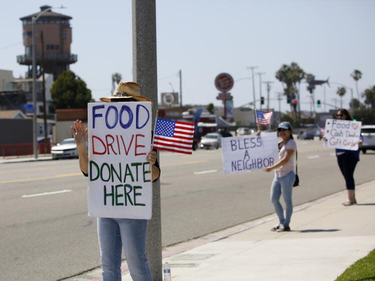 Members of Calvary Chapel of the Harbor have been holding a food drive for about two months on the 16400 block of Pacific Coast Highway, in Huntington Beach on Friday, May 22, 2020. According to Pastor Chad harris, they are collecting non-perishables and this food drive has allowed them to donate food to people at Leisure World, to veterans and families in need. "We are reaching out to those who can't get out," Harris said. They are at the location Fridays, Saturday and Sundays during the day.