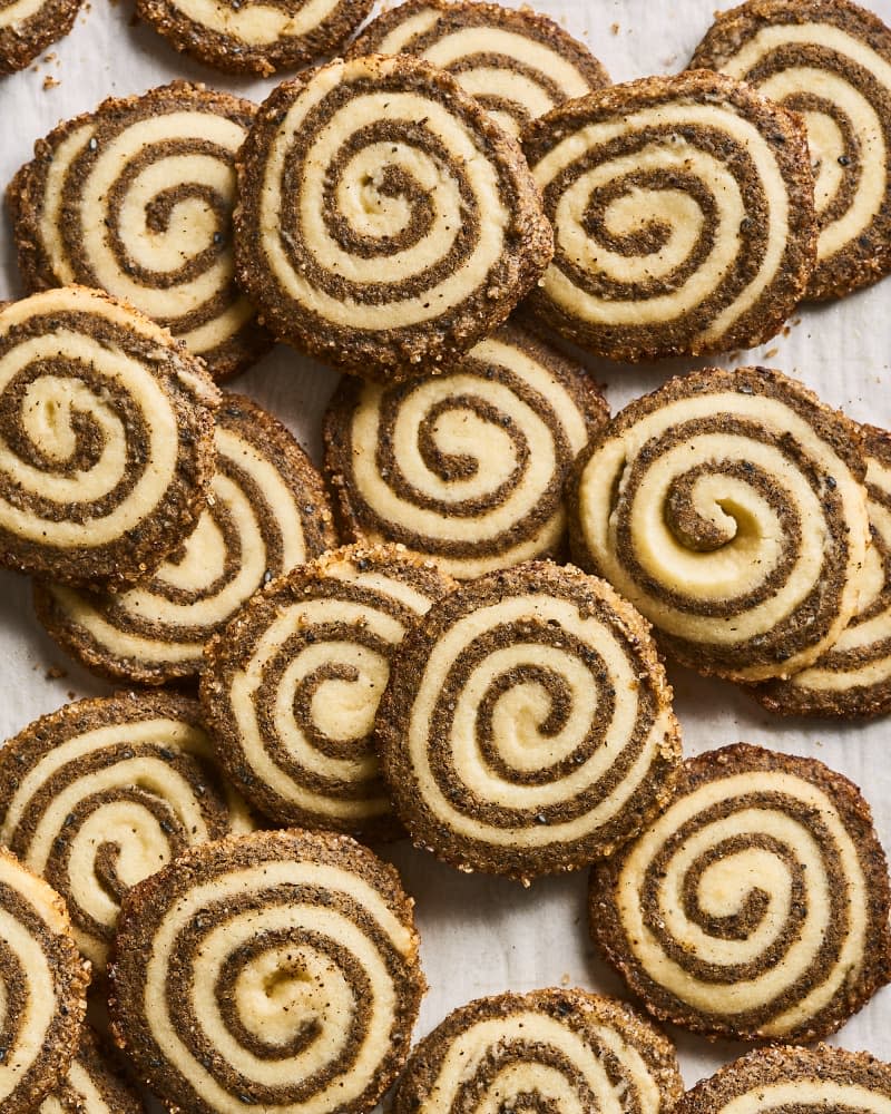 Black Sesame-Espresso Pinwheel Shortbread Cookies