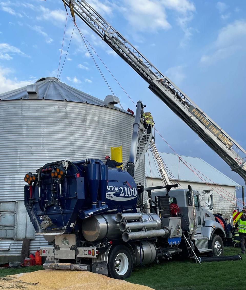 According to Pontiac Fire Chief Jake Campbell, this vac truck from Pontiac's wastewater treatment plant, played a key role in rescuing a person from a grain bin on a farm located near Gridley on Thursday.