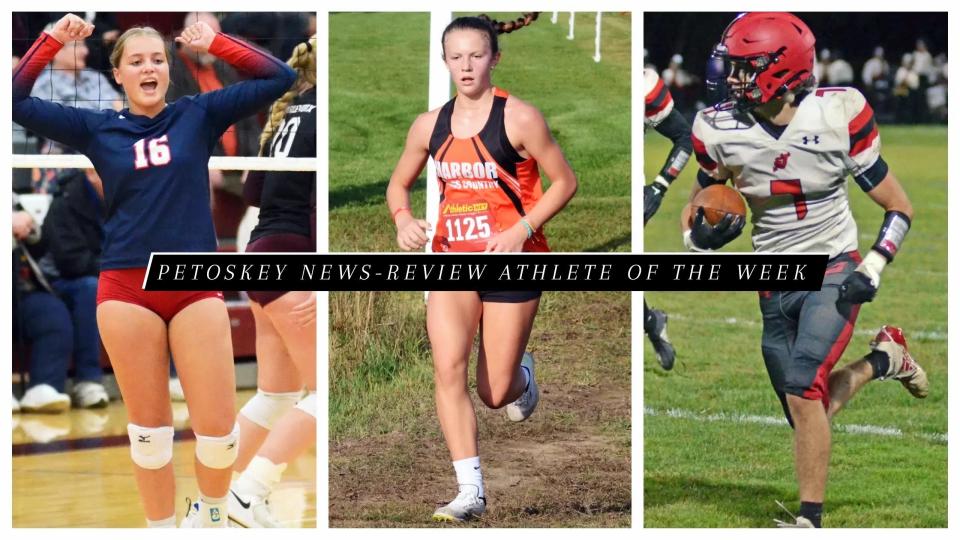This week's News-Review Athlete of the Week includes (from left) Boyne City's Josie Wilson, Harbor Springs' Stefi Reskevics and East Jordan's Braylon Grybauskas.