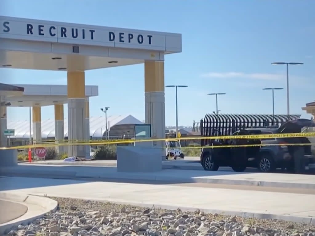 Outside the gate at San Diego’s Marine Corps base (CBS8)