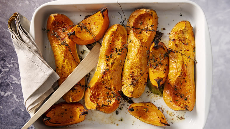 tray of roasted butternut squash