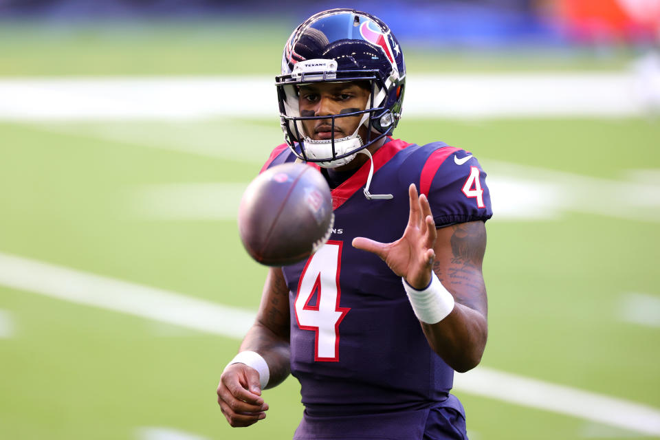 HOUSTON, TEXAS - JANUARY 03: Deshaun Watson #4 of the Houston Texans in action against the Tennessee Titans during a game at NRG Stadium on January 03, 2021 in Houston, Texas. (Photo by Carmen Mandato/Getty Images)