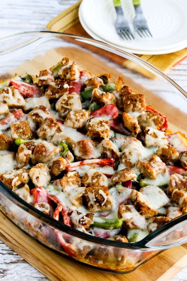 <p><a href="https://kalynskitchen.com/sausage-peppers-and-mushrooms-low-carb-cheesy-bake/" rel="nofollow noopener" target="_blank" data-ylk="slk:Kalyn's Kitchen;elm:context_link;itc:0;sec:content-canvas" class="link ">Kalyn's Kitchen</a></p>