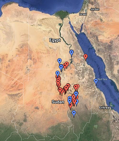 Map of Sudan with dots