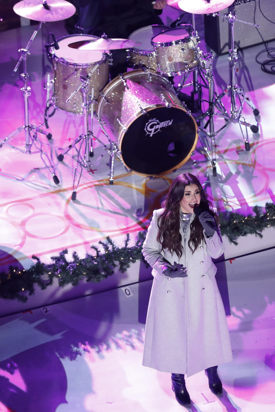 Idina Menzel performs during the 87th annual Rockefeller Center Christmas Tree lighting ceremony, Wednesday, Dec. 4, 2019, in New York. (AP Photo/Kathy Willens)