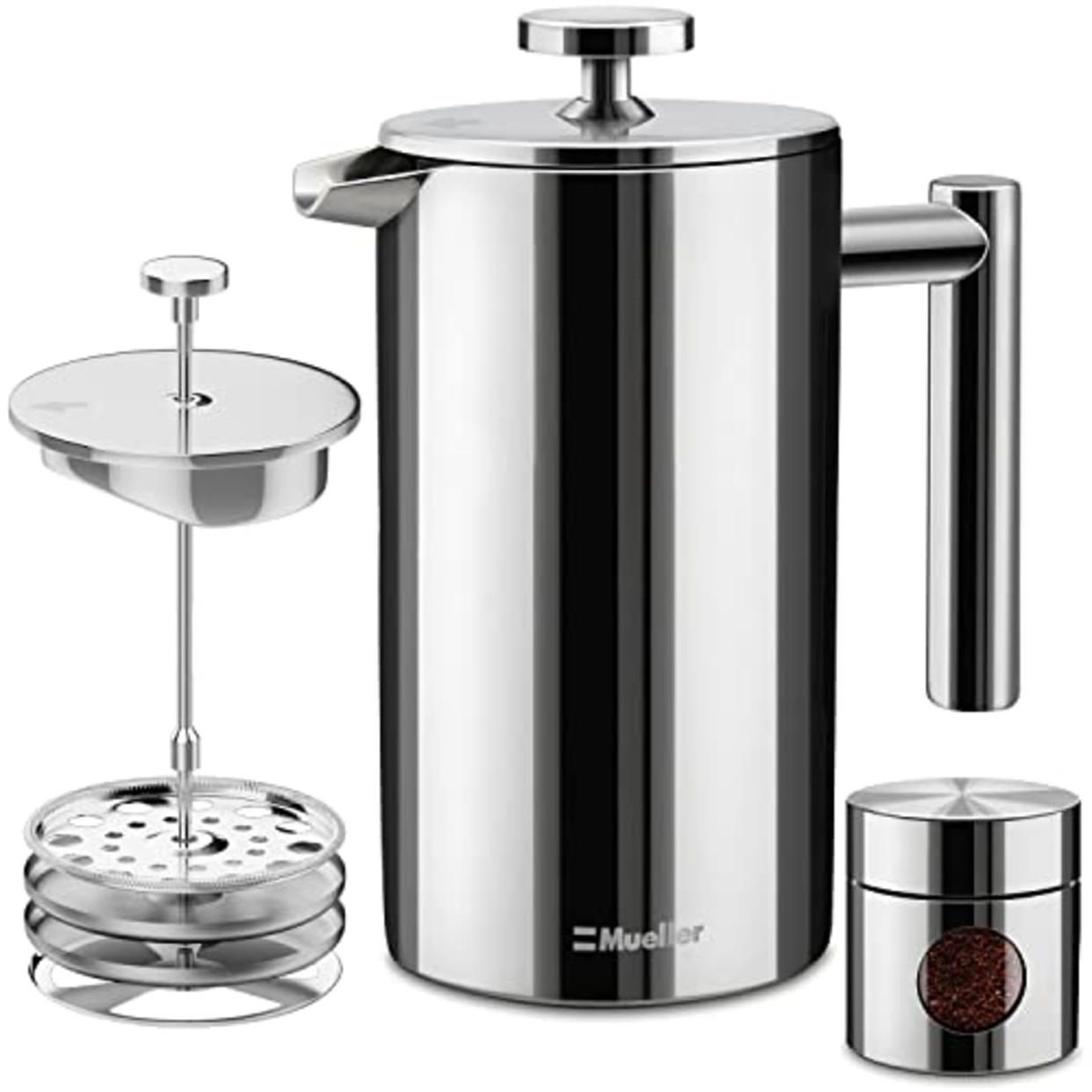 Mueller French Press Double Insulated 310 Stainless Steel Coffee Maker 4 Level Filtration System, No Coffee Grounds, Rust-Free, Dishwasher Safe (AMAZON)