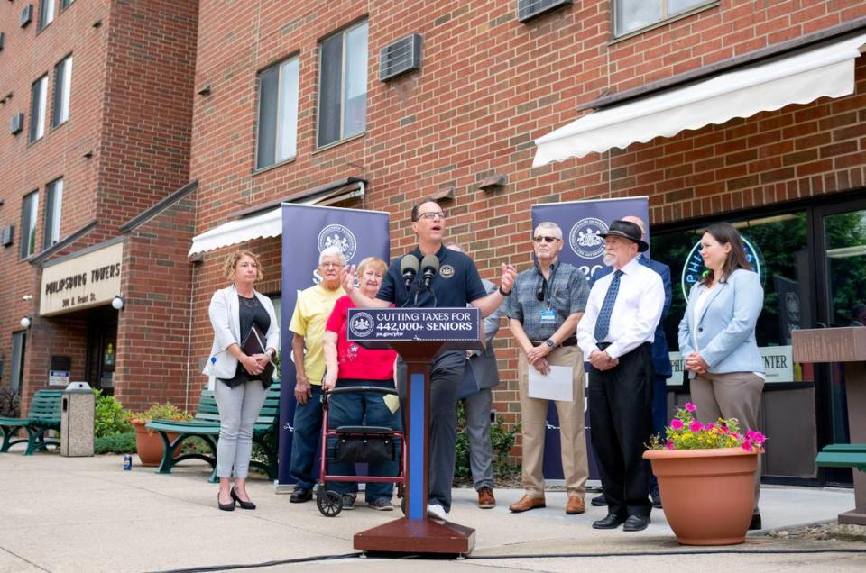 Pennsylvania Governor Josh Shapiro visits the Philipsburg Senior Resource Center to talk about the expanded Property Tax/Rent Rebate program for seniors on Thursday, June 27, 2024.