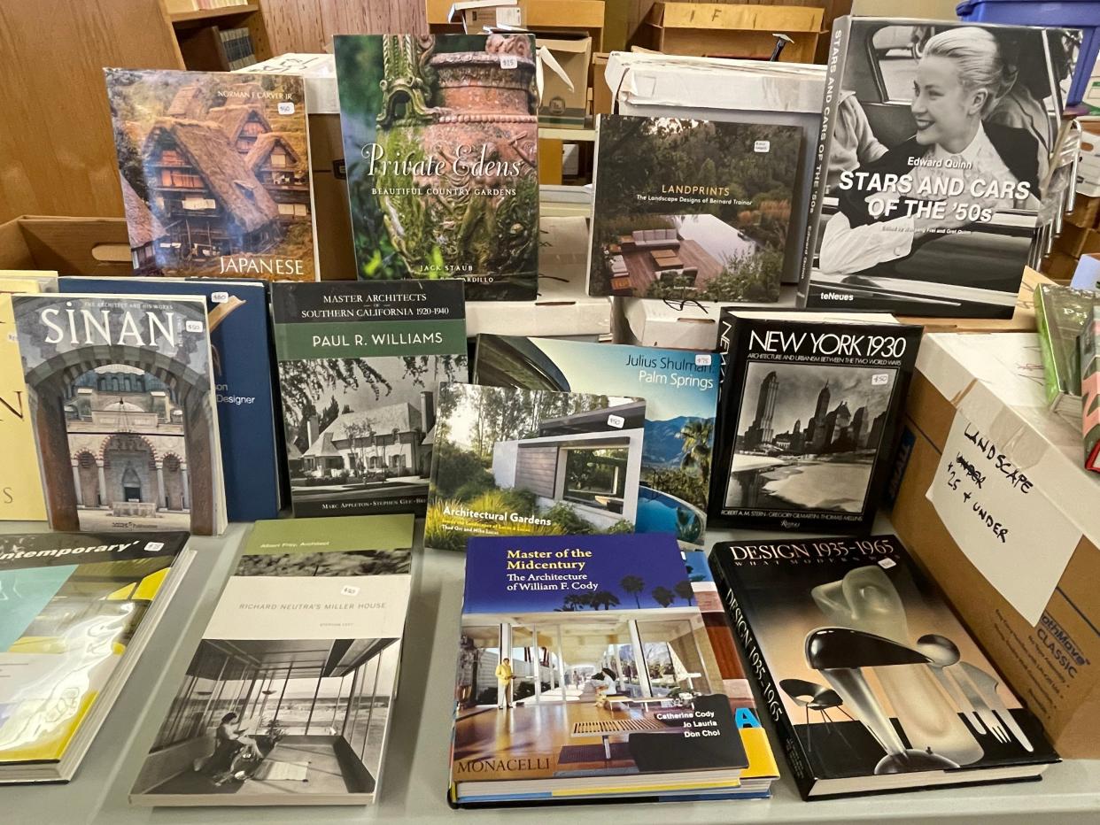 A selection of books that will be on sale at the Architecture + Design Book Sale via The Friends of the Palm Springs Library.