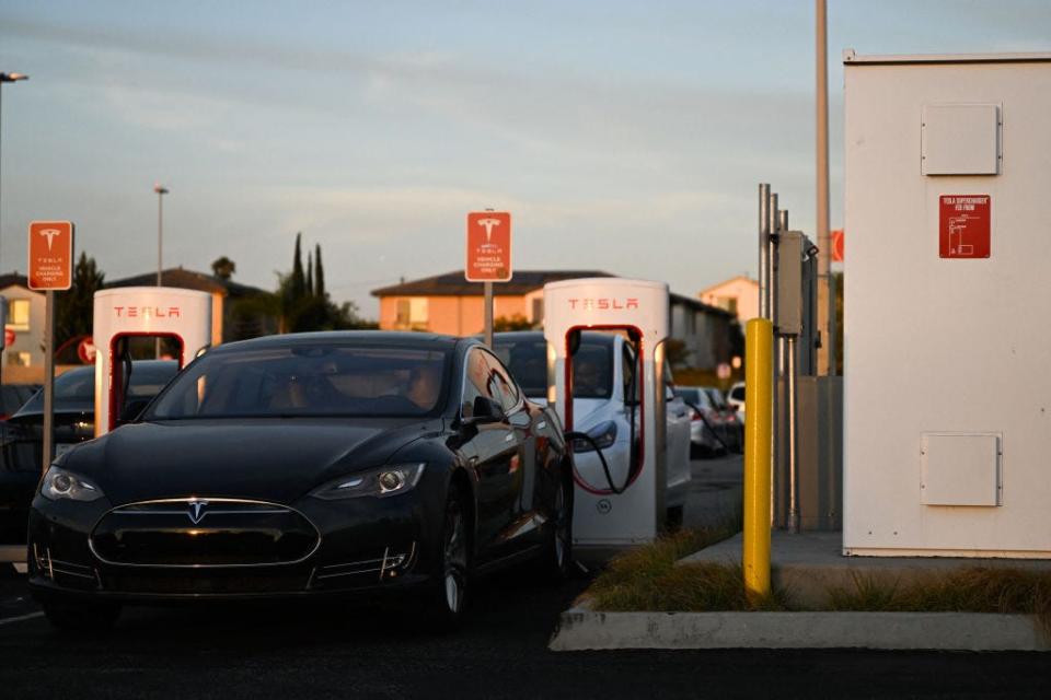 A Tesla supercharger in California