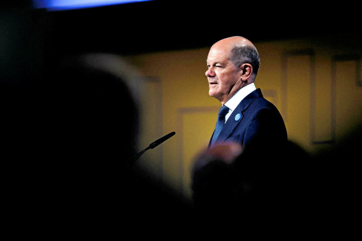 Olaf Scholz à Berlin, le 11 juin 2024. Le chancelier allemand est récemment sorti de sa réserve, faisant savoir qu’il préfèrerait qu’un autre parti que le Rassemblement national remporte les législatives en France.  - Credit:DPA/Abaca