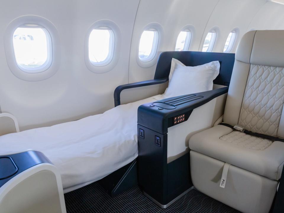 a bed inside TCS World Travel's  Airbus A321