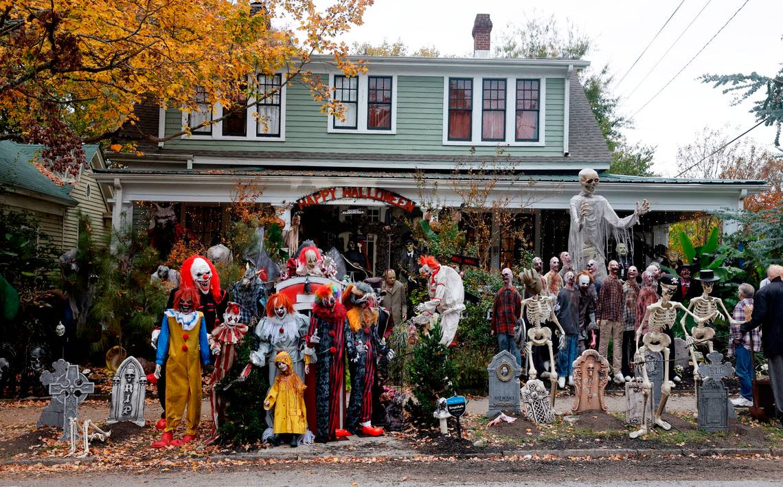 There are more than 50 full-sized monsters set up in the yard of Jesse Jones’ Oakwood home. Photographed Friday, Oct. 28, 2022.