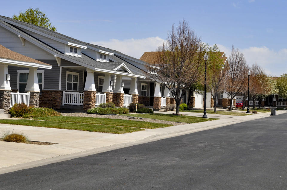 In this photo provided by the U.S. Air Force, housing for service members is pictured at Mountain Home Air Force Base, April 28, 2022. Amid record-breaking spikes in rent, service members and housing activists say the Department of Defense has not adequately increased housing allowances, thereby neglecting its commitment to military families. (1st Lt. Daniel Barnhorst/U.S. Air Force via AP)