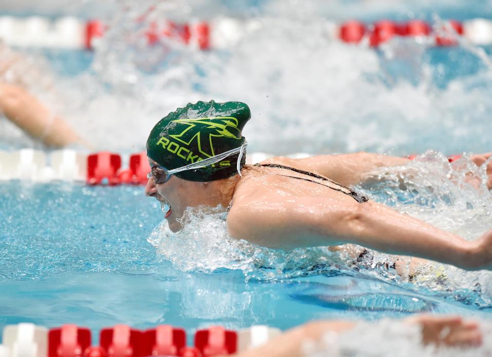 James Buchanan's Rachel Kimmel swims the girls' 200-yard IM in the PIAA District 3 AA girls' swimming championships Friday, March 2, 2018, at Cumberland Valley. Kimmel placed second in the event.