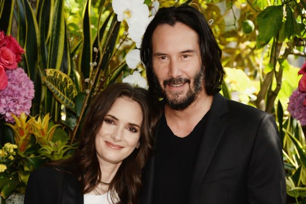 Winona Ryder and Keanu Reeves attend a photo call for Regatta's "Destination Wedding" on August 18, 2018 in Los Angeles, California   - Credit: Amanda Edwards/WireImage