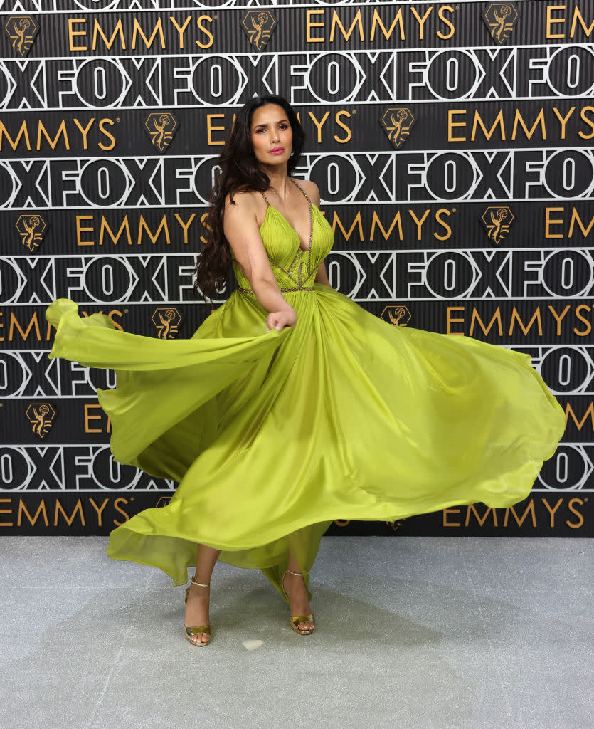 Padma Lakshmi Goes for Gold in Metallic Heels at Emmy Awards 2024