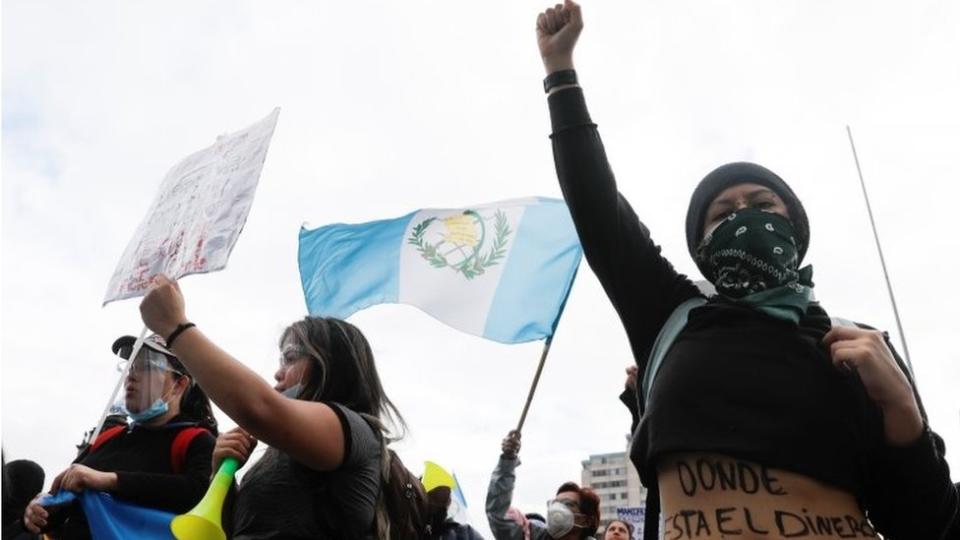 Demonstrators shout slogans during a protest to demand the resignation of President Alejandro Giammattei in Guatemala City, Guatemala November 22, 2020