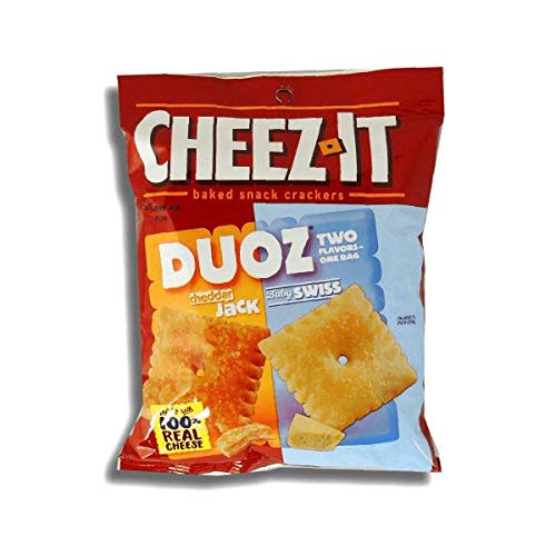 Cheez It Duoz Cheddar Jack and Baby Swiss Cracker, 4.3 Ounce -- 6 per case.