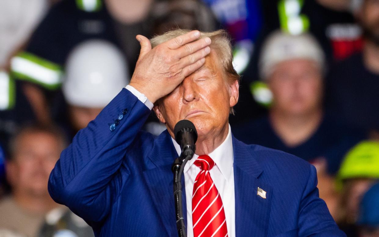 Former US President and current Republican presidential nominee Donald Trump speaks at a campaign rally in Johnstown, Pennsylvania