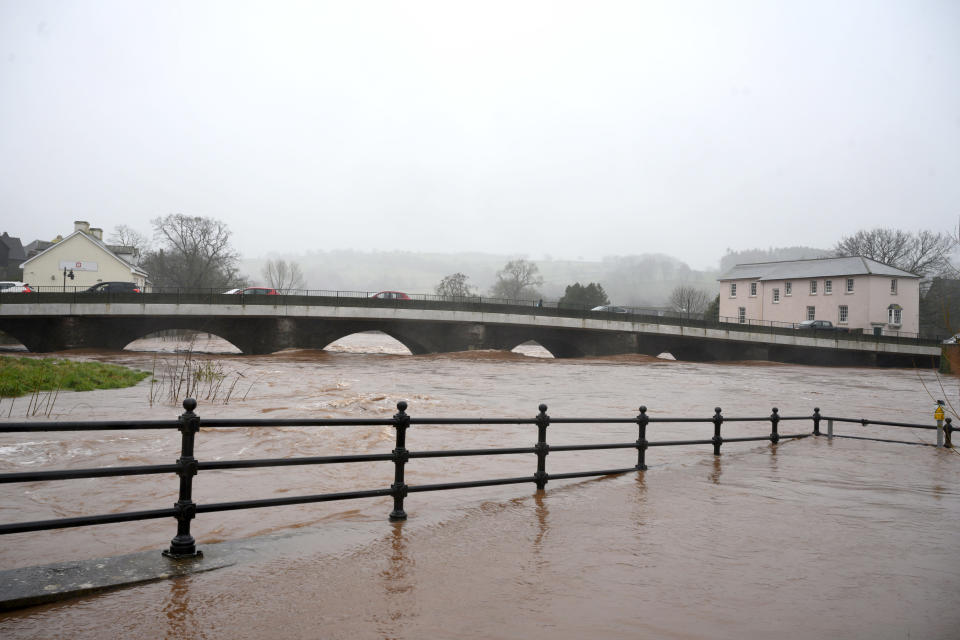 High water levels in the River Usk in Brecon on Saturday. (Getty)