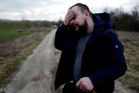 Mariusz Milewski, 28, gestures in front of his house in Wardegowo village, Poland, February 17, 2019. Picture taken February 17, 2019. REUTERS/Kacper Pempel