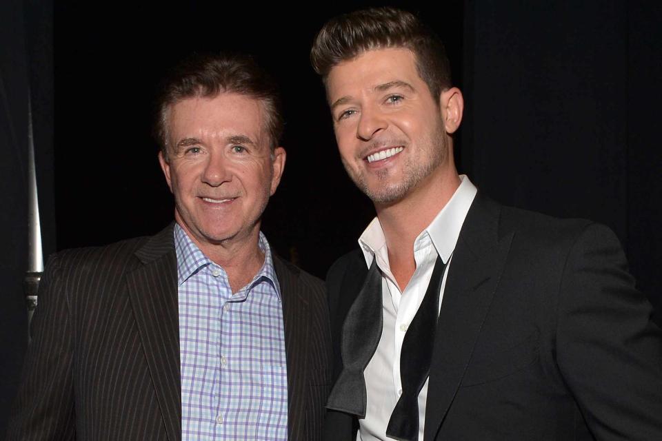 <p>Charley Gallay/WireImage</p> Alan Thicke and Robin Thicke attend the Grammy Nominations Concert Live! Countdown Music