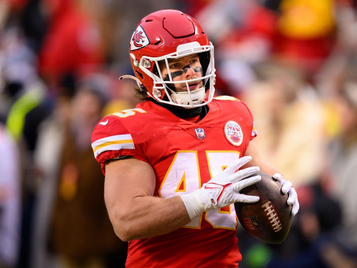 Kansas City Chiefs fullback Michael Burton during warmups before the NFL AFC Championship.