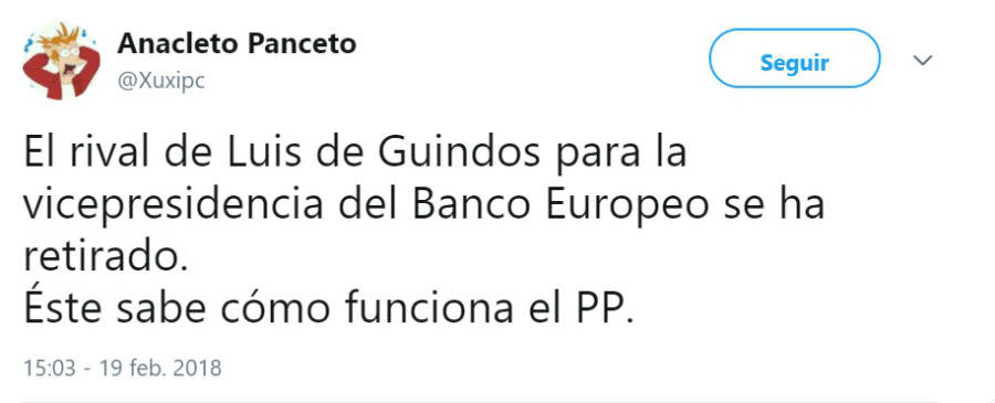 <p>Muchos usuarios han utilizado como chiste el hecho de que su principal rival para ocupar el cargo, el irlandés Philip Lane, retirara su candidatura. (Foto: Twitter / <a rel="nofollow noopener" href="https://twitter.com/Xuxipc" target="_blank" data-ylk="slk:@Xuxipc;elm:context_link;itc:0;sec:content-canvas" class="link "><span>@Xuxipc</span></a>) </p>