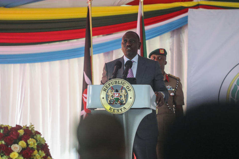 Kenya's President William Ruto speaks at the opening of the Third Inter-Congolese Consultations of the Nairobi Peace Process, the political track, Nairobi III, at a hotel in Nairobi, Kenya Monday, Nov. 28, 2022. The East African Community (EAC) led summit aims to find solutions to the ongoing armed conflict in Eastern Congo. (AP Photo/Brian Inganga)