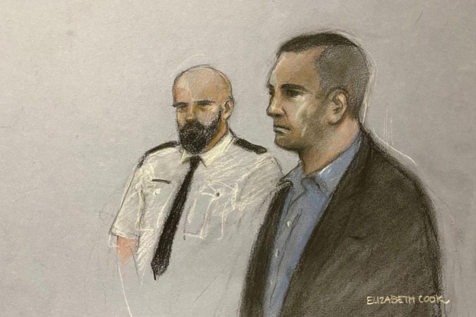 A court artist sketch of Darren Osment, 41, at Bristol Crown Court where he is accused of killing his ex-partner (PA Wire)