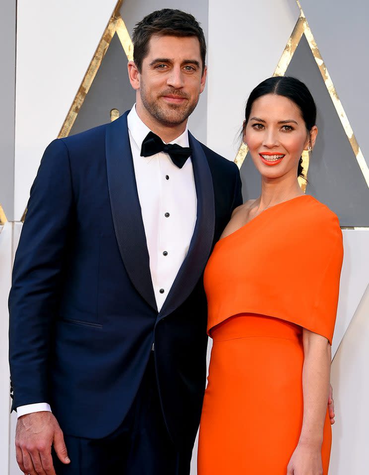 Aaron Rodgers and actress Olivia Munn, at the 2016 Academy Awards, have split. (Photo: Steve Granitz/WireImage)