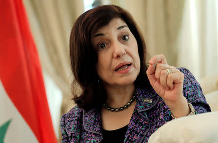 FILE PHOTO: Bouthaina Shaaban, envoy of Syrian President Bashar al-Assad, speaks during an interview in Beijing August 15, 2012. REUTERS/Stringer/