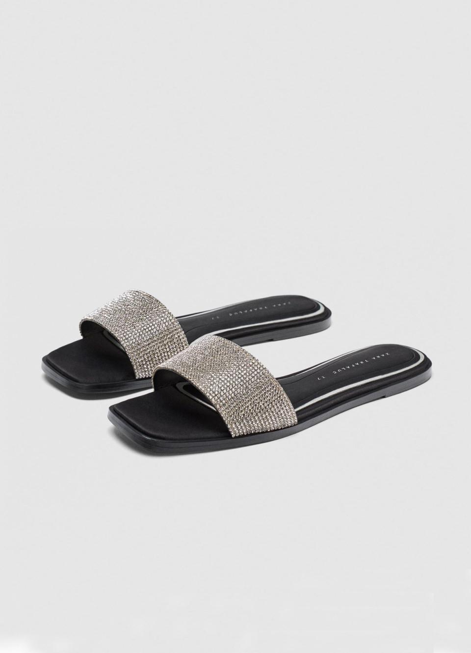 Zara Shiny Slides, $59.90, Zara