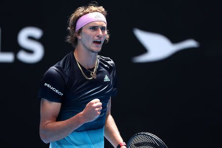 Tennis - Australian Open - First Round - Melbourne Park, Melbourne, Australia, January 15, 2019. Germany's Alexander Zverev reacts during the match against Slovenia's Aljaz Bedene. REUTERS/Lucy Nicholson