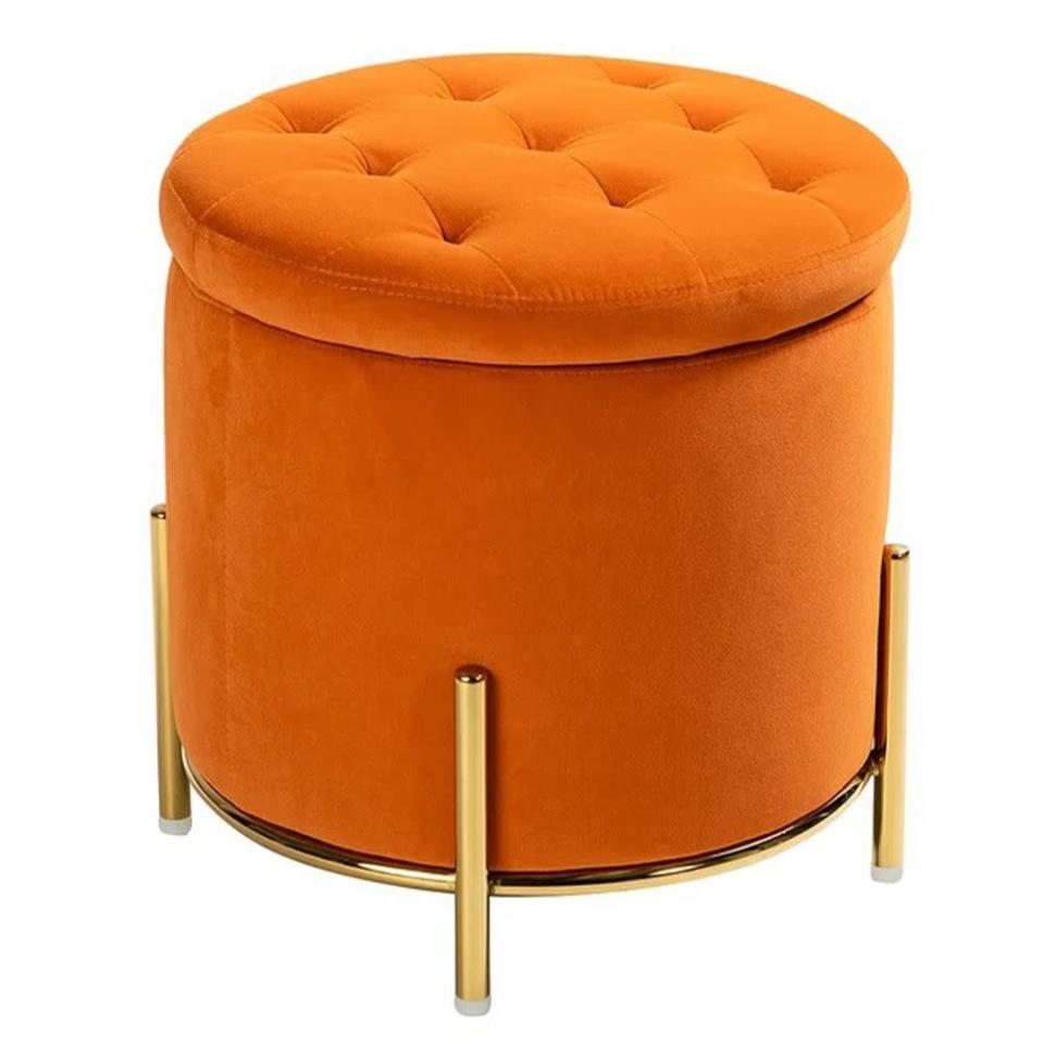 <p><strong>Mercer41</strong></p><p>wayfair.com</p><p><strong>$123.99</strong></p><p>Oh, how we swoon for velvet. This dreamy footstool has gold-finished metal legs for an upmarket look (that doesn’t break the bank) and comes in colors like teal, navy, sage, gray, orange, and more.</p><p>It’s a breeze to assemble, tucks away nicely into small corners if you prefer to use it as a standalone piece, and the tufted lid can be removed so you can store whatever you please within. Its weight capacity is 250 pounds, so it doubles as a seat, too.</p>