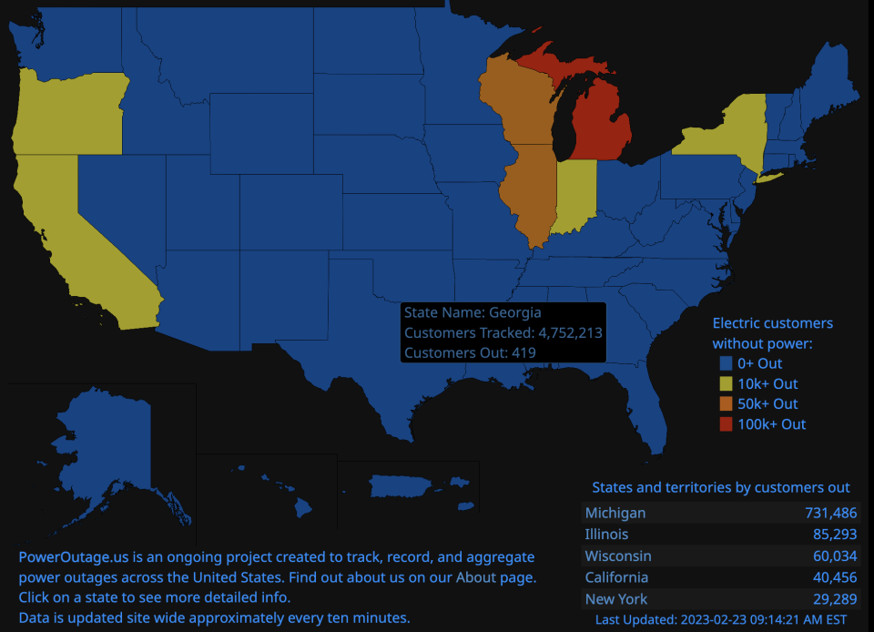 Power outages were impacting states across the US amid winter storm Olive (poweroutage.us)