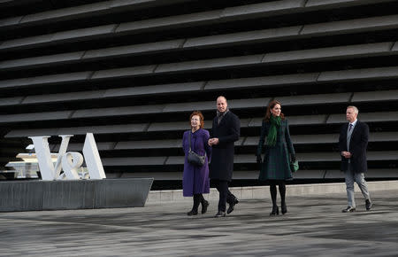 Britain's Prince William, Duke of Cambridge, Catherine, Duchess of Cambridge, museum chair Lesley Knox and director Philip Long visit the "V&A Dundee", Scotland's first design museum, in Dundee, Scotland, January 29, 2019. Jane Barlow/Pool via REUTERS