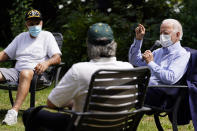 Democratic presidential candidate former Vice President Joe Biden speaks during an event with local union members in the backyard of a home in Lancaster, Pa., Monday, Sept. 7, 2020. (AP Photo/Carolyn Kaster)