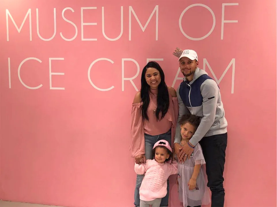 <p>The sweetest squad! Stephen, Ayesha and their daughters, Riley and <a  data-cke-saved-href="https://people.com/parents/steph-curry-does-daughter-ryan-hair-facebook-watch-clip/" href="https://people.com/parents/steph-curry-does-daughter-ryan-hair-facebook-watch-clip/" rel="nofollow noopener" target="_blank" data-ylk="slk:Ryan;elm:context_link;itc:0" class="link ">Ryan</a>, stepped out for a sugary-filled day <a  data-cke-saved-href="https://www.instagram.com/p/BbK7w3RgEZW/?hl=en&taken-by=stephencurry30" href="https://www.instagram.com/p/BbK7w3RgEZW/?hl=en&taken-by=stephencurry30" rel="nofollow noopener" target="_blank" data-ylk="slk:when they visited;elm:context_link;itc:0" class="link ">when they visited</a> the Museum of Ice Cream in November 2017. The girls looked pretty in pink as they posed alongside their parents for a sweet family photo.</p>