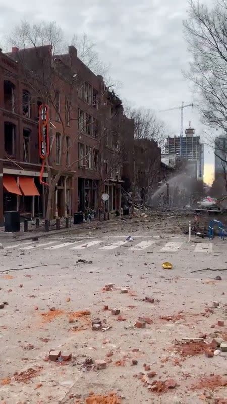 General view of the site of an explosion in the area of Second and Commerce in Nashville